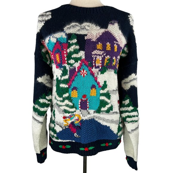 Intricate Design! HEIRLOOMS Hand Knit Ski Village Christmas Holiday Swea… - Picture 1 of 13